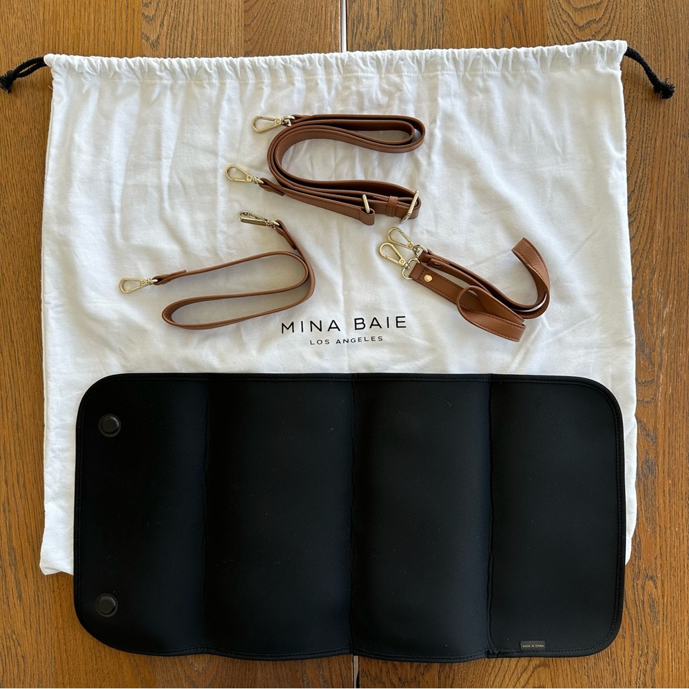 Mina Baie Stevie Terra Tan Vegan Leather Backpack Shoulder Diaper Bag + Add-Ons - Picture 3 of 14